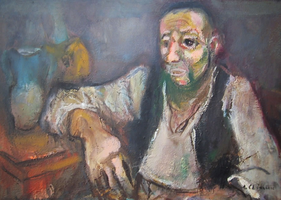 Figura in osteria, anni ’80, olio, Caserta, collezione privata